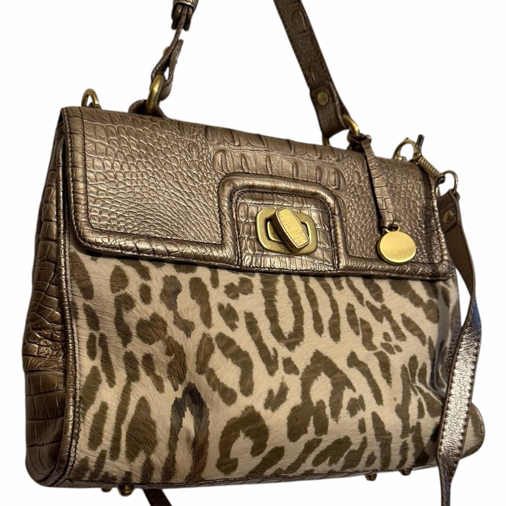 Brahmin gold metallic crocodile embossed bag animal print calf hair detail